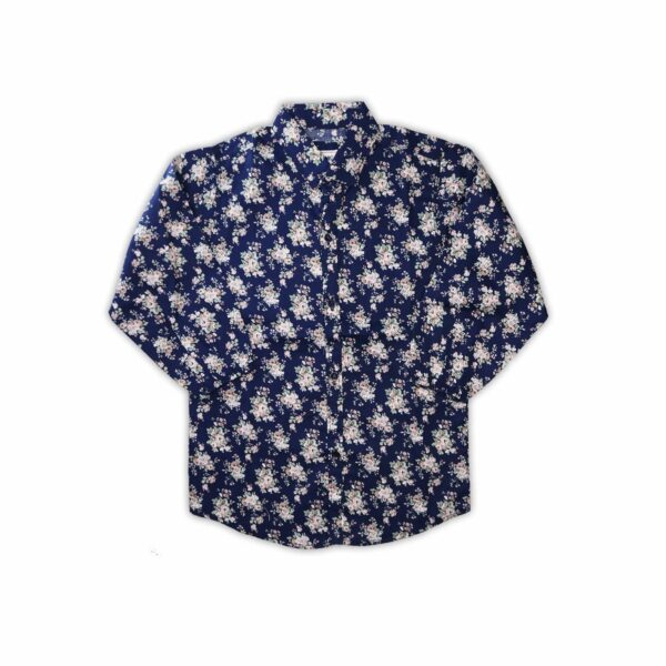 Elegant Floral Printed Night Suit – Navy Blue