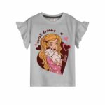 Girls Night Suit - Barbie Sweet Dreams Print Grey Top & Maroon Polka Dot Trousers