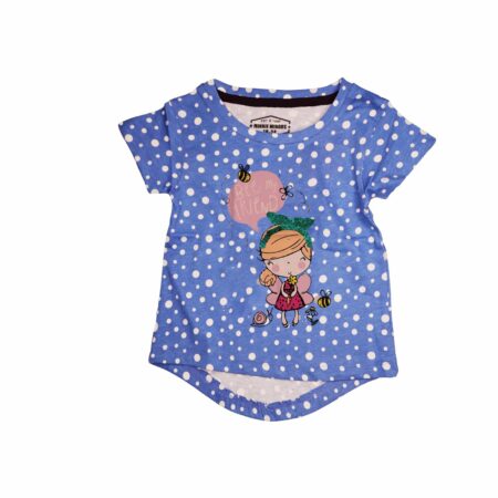 Baby Girl Dot Blue Bee Printed Tee