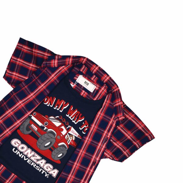On My Way to Adventure Check Double Shirt Blue Box Red & Whit Lining