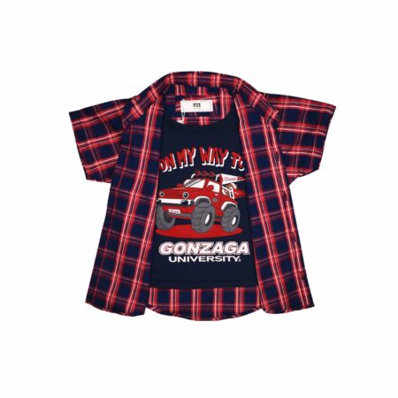 On My Way to Adventure Check Double Shirt Blue Box Red & Whit Lining