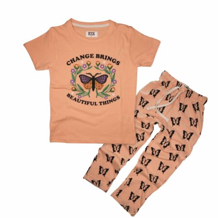 Peach Butterfly Print Girls' Summer Set – Change Brings Beautiful Things