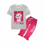 Pretty Marie Girls' Summer Night Suit – Striped Tee & Pink Pajama Set