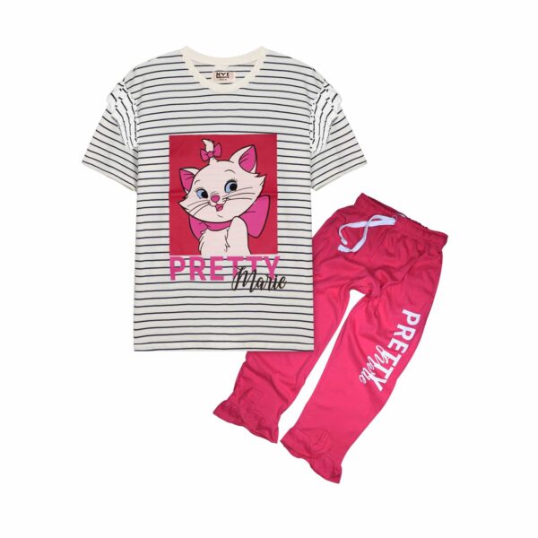Pretty Marie Girls' Summer Night Suit – Striped Tee & Pink Pajama Set