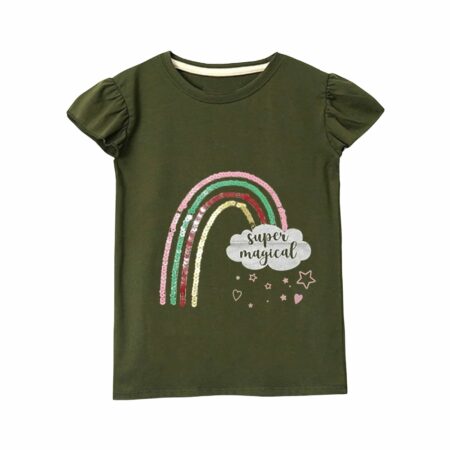 Rainbow Green Baby Girl Super Magical Love Sequence T- Shirt