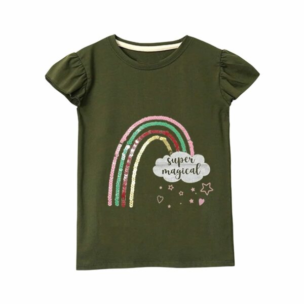 Rainbow Green Baby Girl Super Magical Love Sequence T- Shirt
