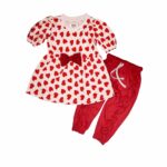Baby Girl Heart Print Dress with Bow & Frill Pants