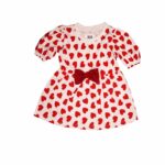 Baby Girl Heart Print Dress with Bow & Frill Pants