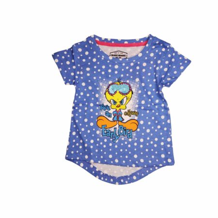 Baby Girl Tweety Printed Blue Dot Tee