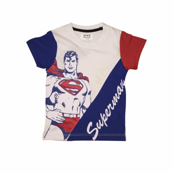 Superman Printed White Blue Summer T-Shirt & Blue Trouser Set for Boys