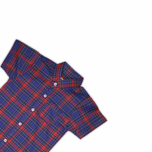 Boys' Casual Plaid Short-Sleeve Shirt – Red & Blue