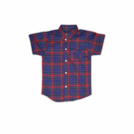 Boys' Casual Plaid Short-Sleeve Shirt – Red & Blue