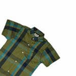 Boys' Stylish Plaid Short-Sleeve Shirt – Olive Green & Blue
