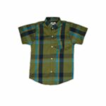 Boys' Stylish Plaid Short-Sleeve Shirt – Olive Green & Blue