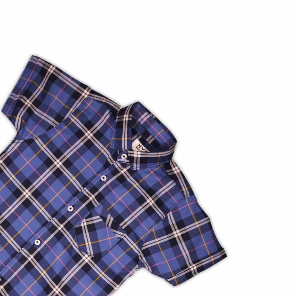 Boys' Trendy Plaid Short-Sleeve Shirt – Blue & White