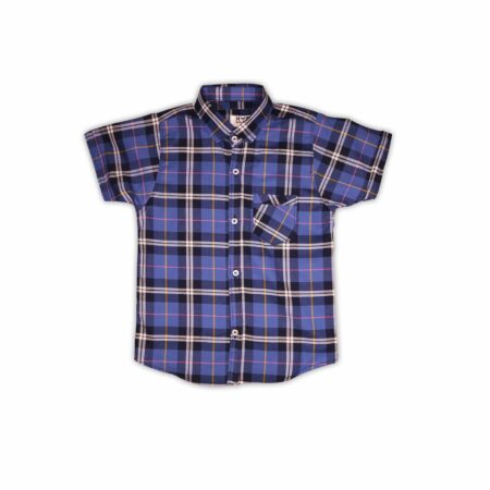 Boys' Trendy Plaid Short-Sleeve Shirt – Blue & White