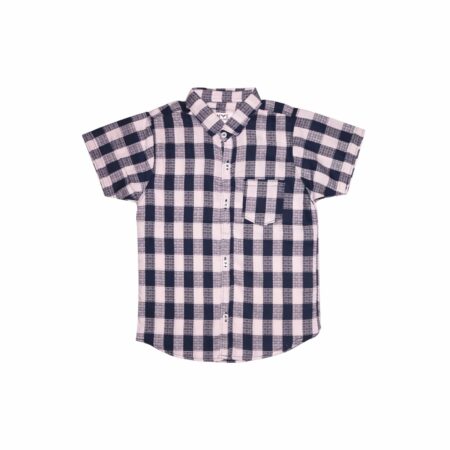 Classic White Blue Checkered Short-Sleeve Shirt for Boys