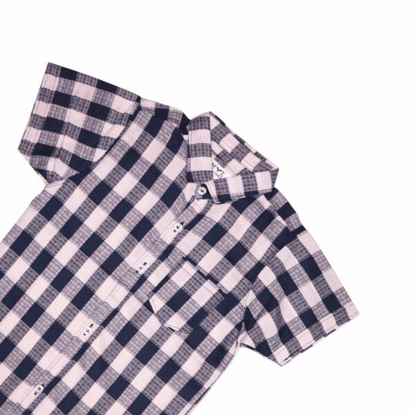 Classic White Blue Checkered Short-Sleeve Shirt for Boys