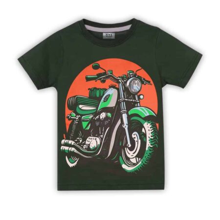 Boys’ Biker Graphic Summer T-Shirt – Dark Green