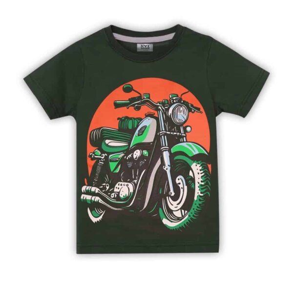 Boys’ Biker Graphic Summer T-Shirt – Dark Green