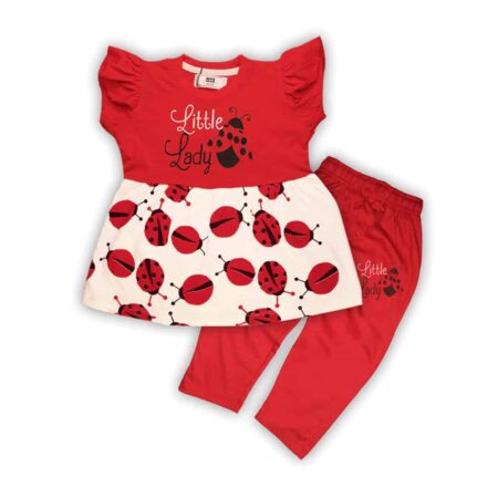 Little Lady Red & White Summer Frock Set for Girls