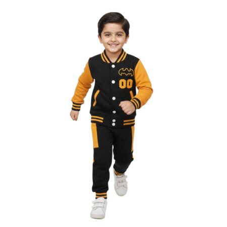 Boys Black & Yellow Batman-Themed Varsity Tracksuit