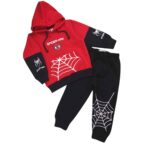 Boys’ Hoodie with Matching Black Web Print Trouser Set - Red & Black
