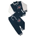 Girls Navy Blue & White Varsity Jacket with Matching Trouser – Butterfly Print