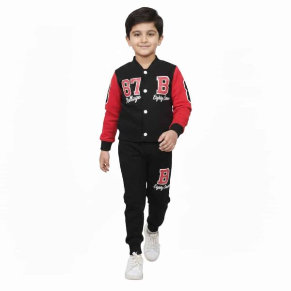 Boys Black & Red Varsity Tracksuit – 87 Patch Design