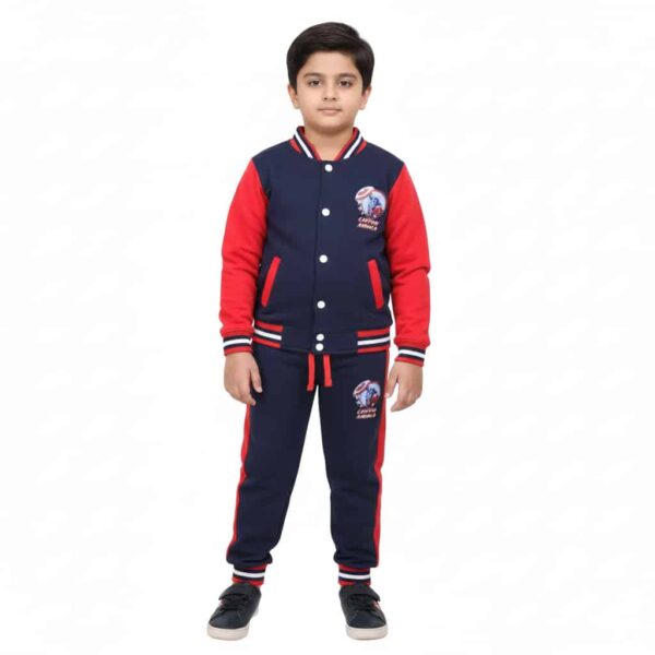 Boys’ Captain America Red & Navy Tracksuit – Cozy Winter Wear