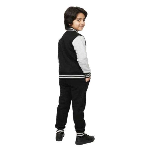 Boys Black & Grey Varsity Jacket with Matching Trouser – Soccer Ball Print