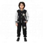 Boys Black & Grey Varsity Jacket with Matching Trouser – Soccer Ball Print