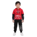 Boys’ Hoodie with Matching Black Web Print Trouser Set - Red & Black