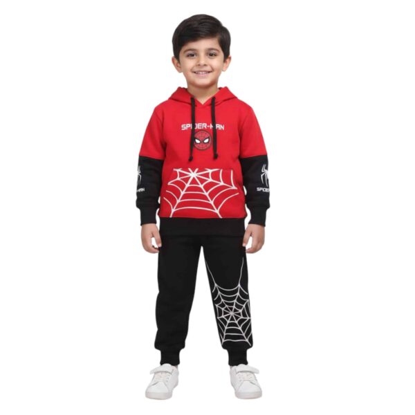 Boys’ Hoodie with Matching Black Web Print Trouser Set - Red & Black