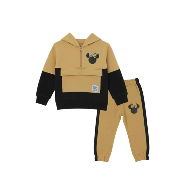 Boys Minnie Design Hoodie Tracksuit – Beige & Black