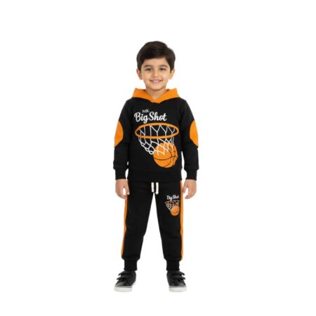 Boys Big Shot Basketball Hoodie Tracksuit – Black & Orange