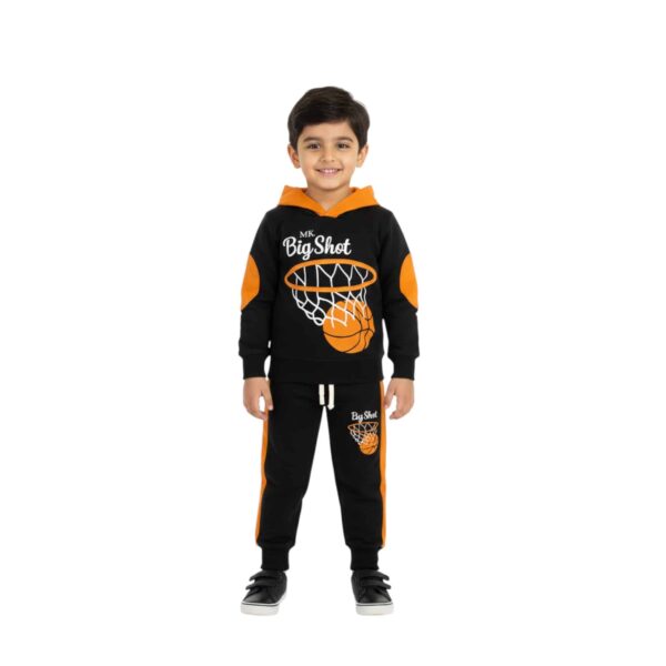Boys Big Shot Basketball Hoodie Tracksuit – Black & Orange