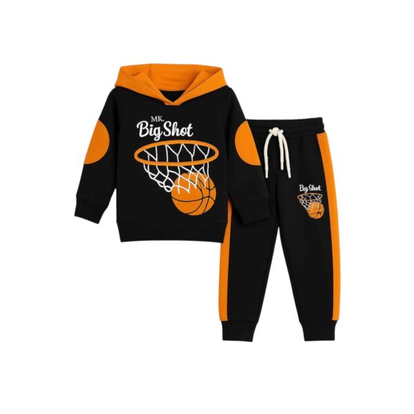 Boys Big Shot Basketball Hoodie Tracksuit – Black & Orange