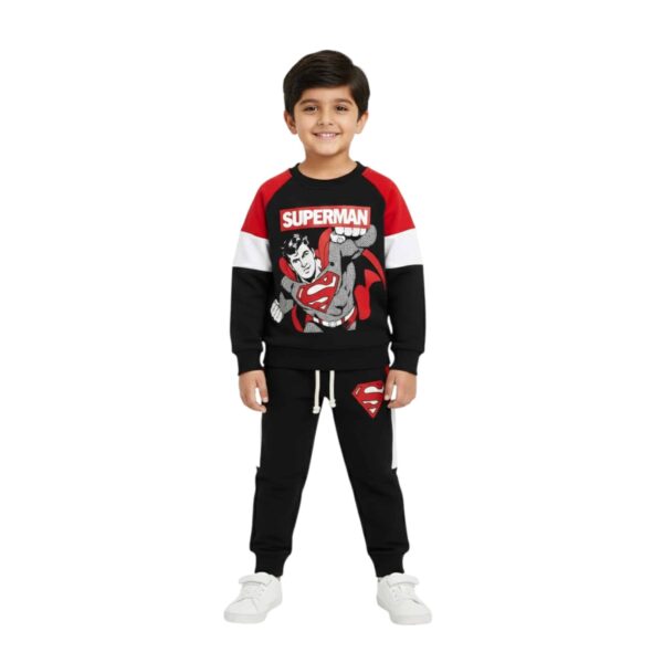 Boys Superman Printed Tracksuit – Black & Red
