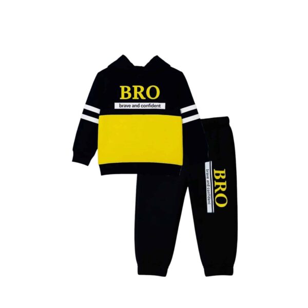 Boys Stylish “BRO” Hoodie Tracksuit – Black & Yellow