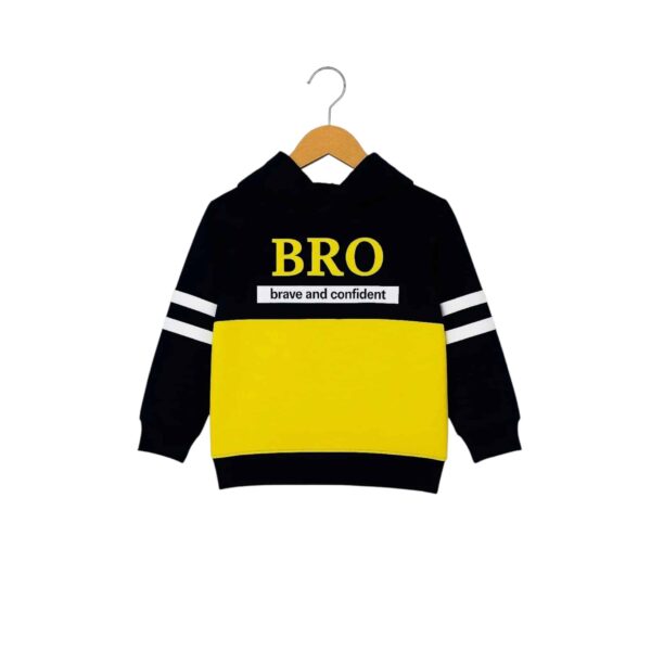 Boys Stylish “BRO” Hoodie Tracksuit – Black & Yellow