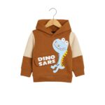 Boys Dino Printed Hoodie Tracksuit – Brown