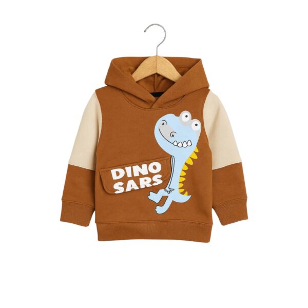 Boys Dino Printed Hoodie Tracksuit – Brown
