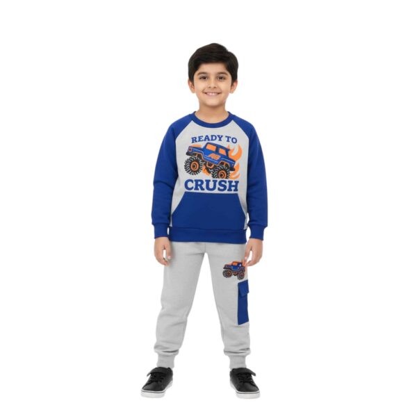 Boys "Ready to Crush" Monster Truck Tracksuit – Blue & Grey