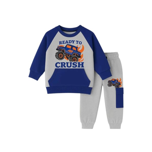 Boys "Ready to Crush" Monster Truck Tracksuit – Blue & Grey