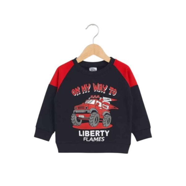 Boys Monster Truck Printed Tracksuit – Navy & Red