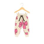 Girls Cute Pink Bow Printed Tracksuit – Beige