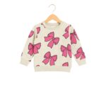 Girls Cute Pink Bow Printed Tracksuit – Beige