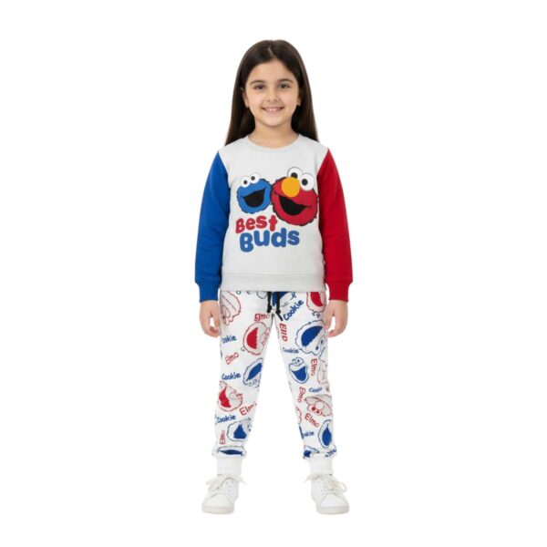 Girls Elmo & Cookie Monster Printed Tracksuit – Light Grey