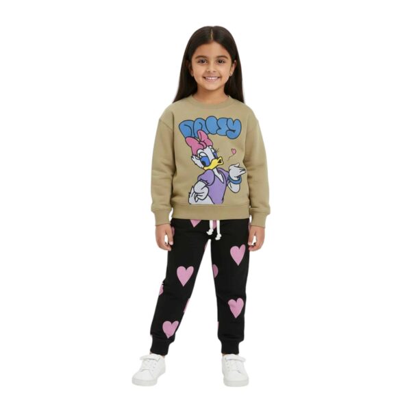Girls Daisy Duck Printed Tracksuit – Khaki & Black